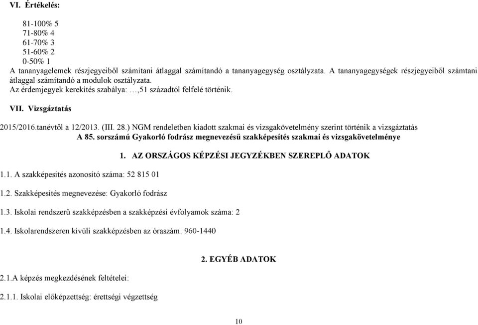 (III. 28.) NGM rendeletben kiadott szakmai és vizsgakövetelmény szerint történik a vizsgáztatás A 85. sorszámú Gyakorló fodrász megnevezésű szakképesítés szakmai és vizsgakövetelménye 1.