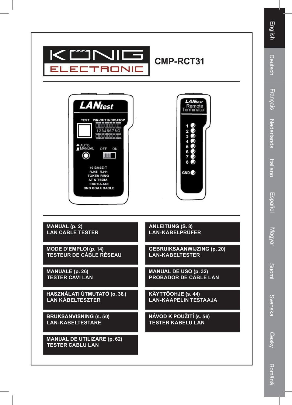 CMP-RCT31 8 LAN-KABELPRÜFER LAN CABLE TESTER 14 TESTEUR DE CÂBLE RÉSEAU  LAN-KABELTESTER 32 PROBADOR DE CABLE LAN 26 TESTER CAVI LAN - PDF Free  Download