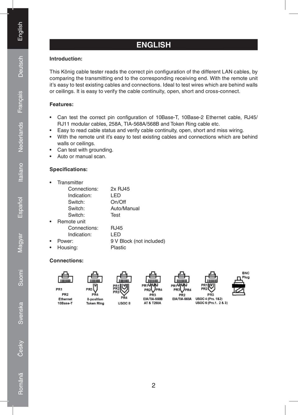 It is easy to verify the cable continuity, open, short and cross connect.