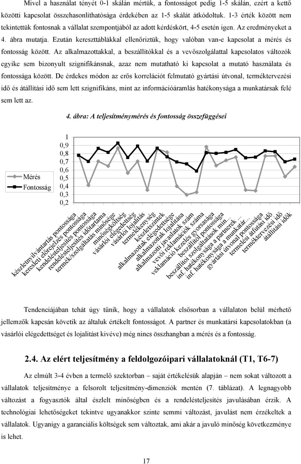 Ezután kereszttáblákkal ellenőriztük, hogy valóban van-e kapcsolat a mérés és fontosság között.