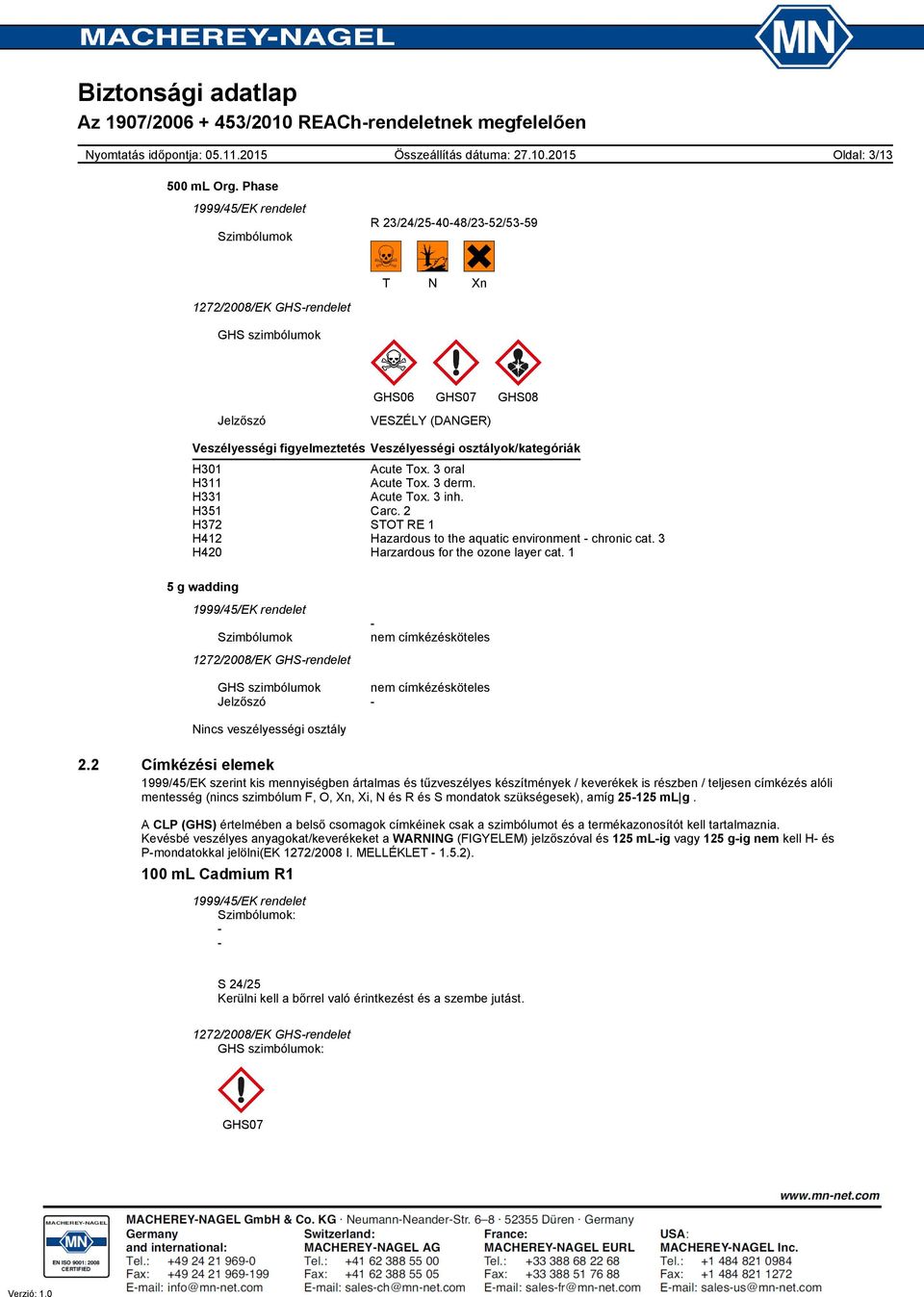 1 GHS szimbólumok Jelzőszó Nincs veszélyességi osztály 2.