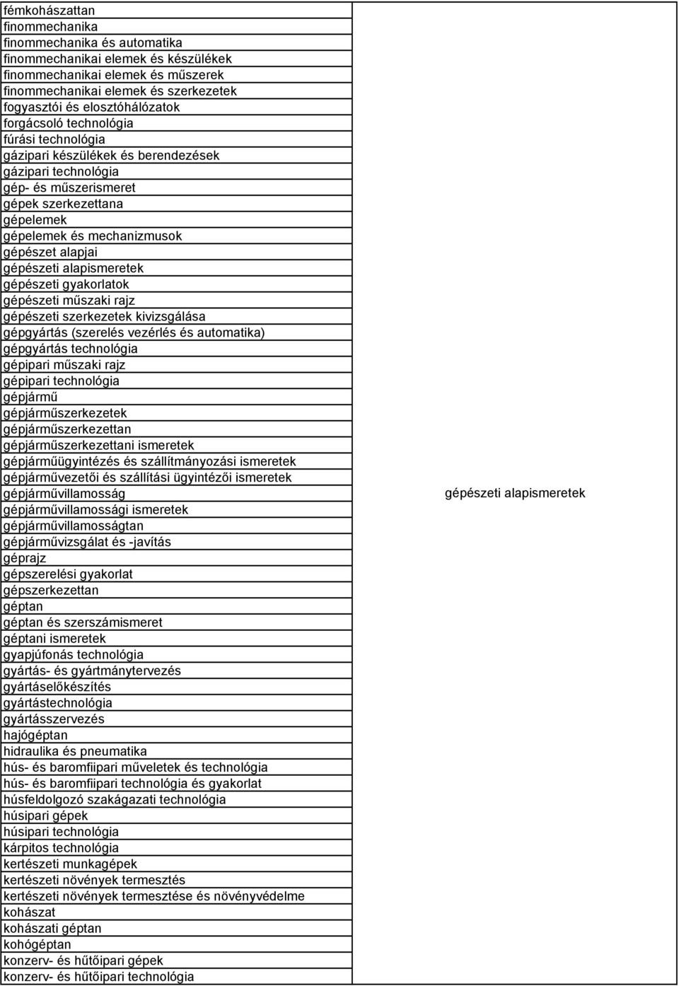 gépészeti alapismeretek gépészeti gyakorlatok gépészeti műszaki rajz gépészeti szerkezetek kivizsgálása gépgyártás (szerelés vezérlés és automatika) gépgyártás technológia gépipari műszaki rajz