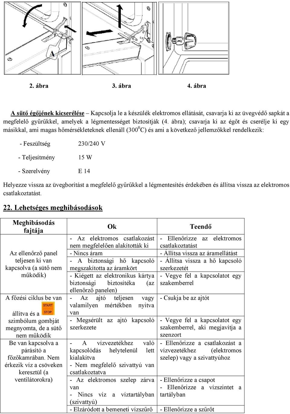 Szerelvény E 14 Helyezze vissza az üvegborítást a megfelelő gyűrűkkel a légmentesítés érdekében és állítsa vissza az elektromos csatlakoztatást. 22.