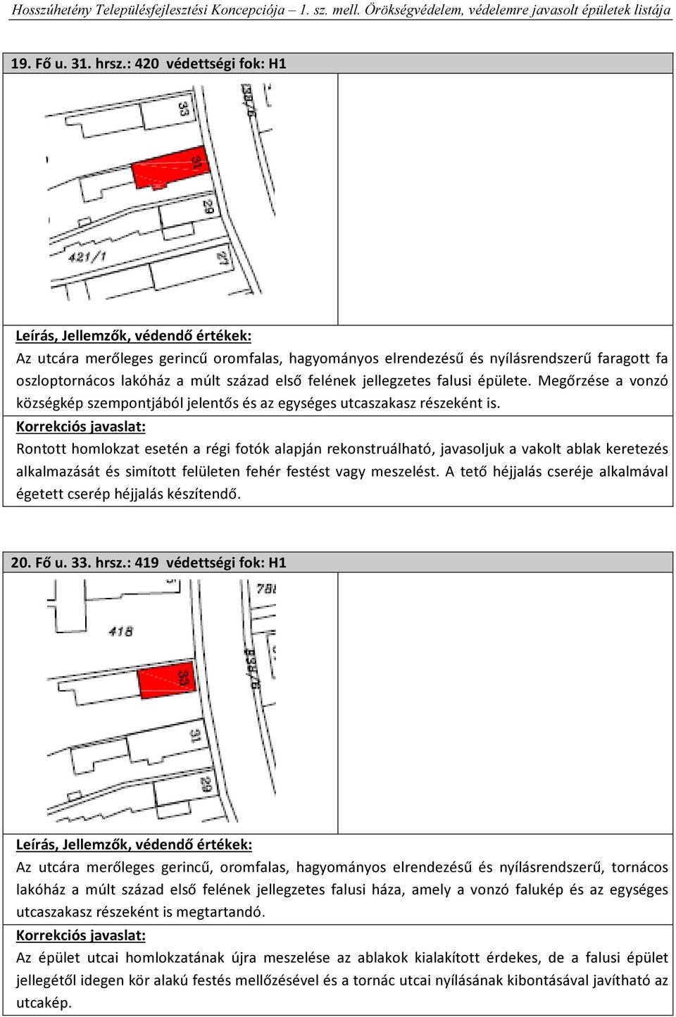 Megőrzése a vonzó községkép szempontjából jelentős és az egységes utcaszakasz részeként is.