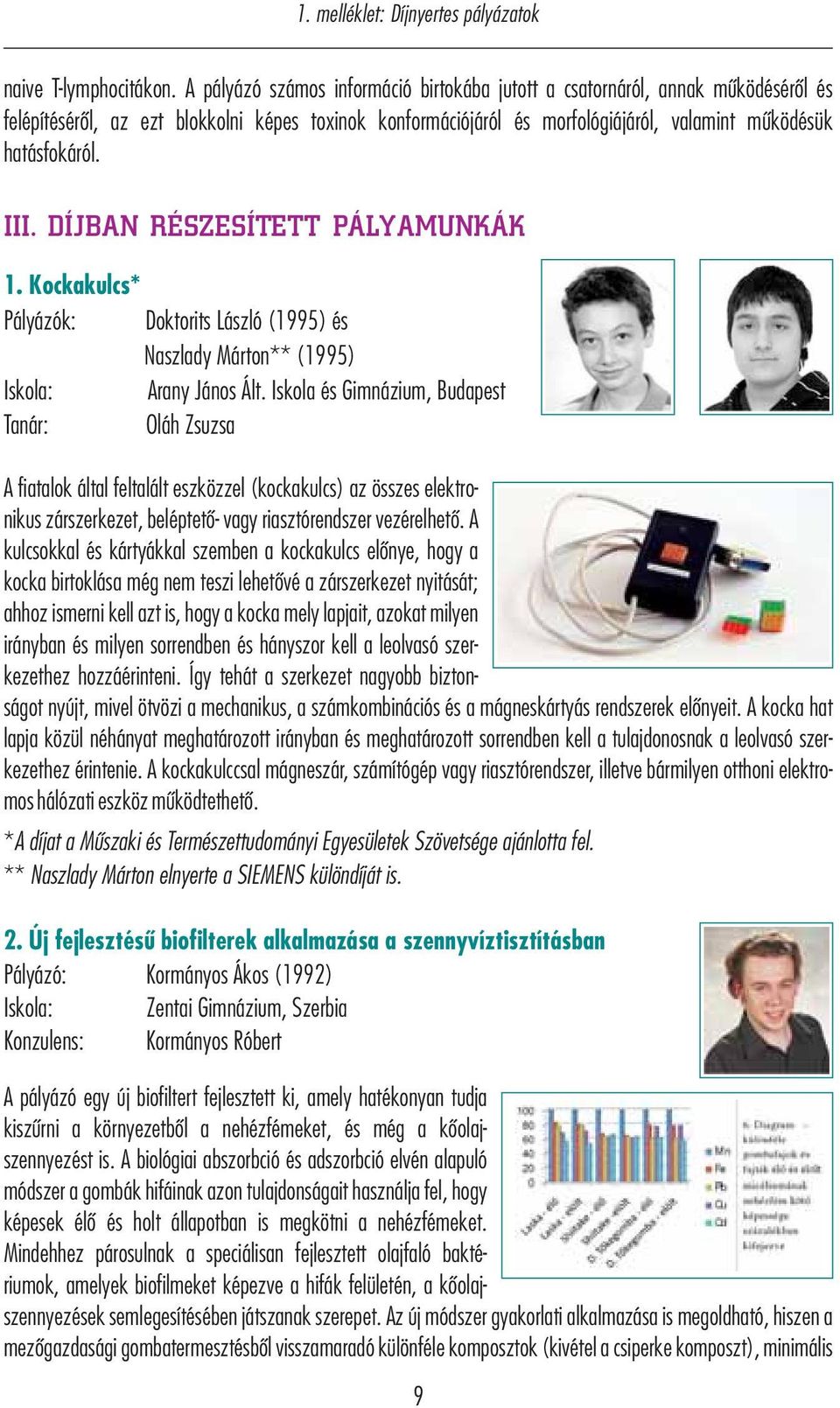 I II. DÍJBAN RÉSZESÍTETT PÁLYAMUNKÁK 1. Kockakulcs* Pályázók: Doktorits László (1995) és Naszlady Márton** (1995) Iskola: Arany János Ált.