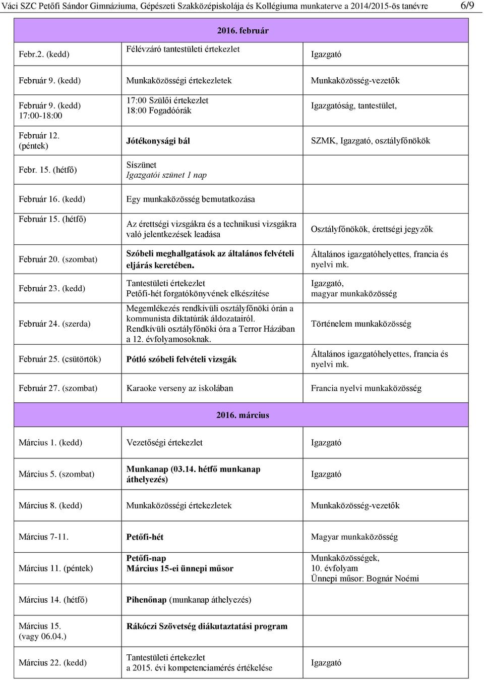 (kedd) Február 24. (szerda) Február 25.