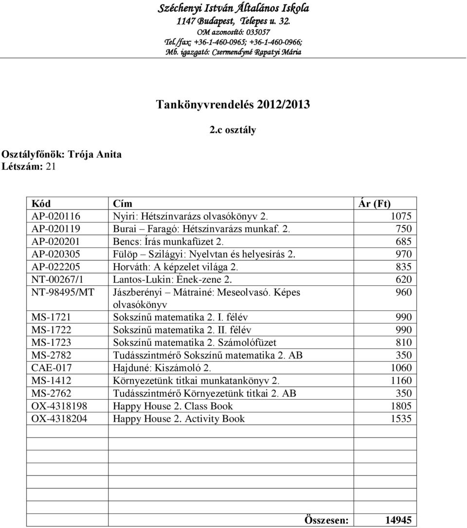 Képes 960 olvasókönyv MS-1721 Sokszínű matematika 2. I. félév 990 MS-1722 Sokszínű matematika 2. II. félév 990 MS-1723 Sokszínű matematika 2.