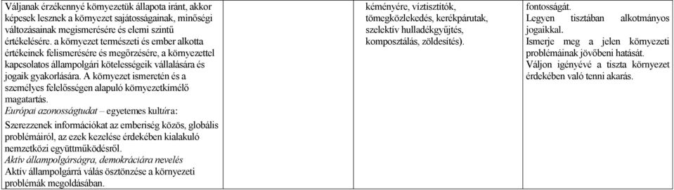 A környezet ismeretén és a személyes felelősségen alapuló környezetkímélő magatartás.