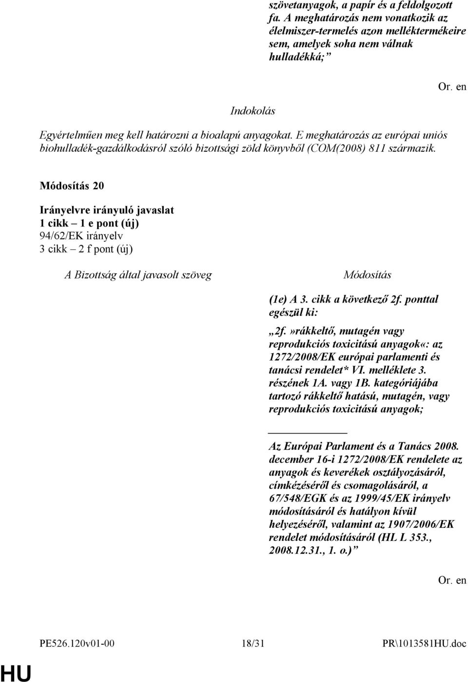 E meghatározás az európai uniós biohulladék-gazdálkodásról szóló bizottsági zöld könyvből (COM(2008) 811 származik. 20 1 cikk 1 e pont (új) 3 cikk 2 f pont (új) (1e) A 3. cikk a következő 2f.