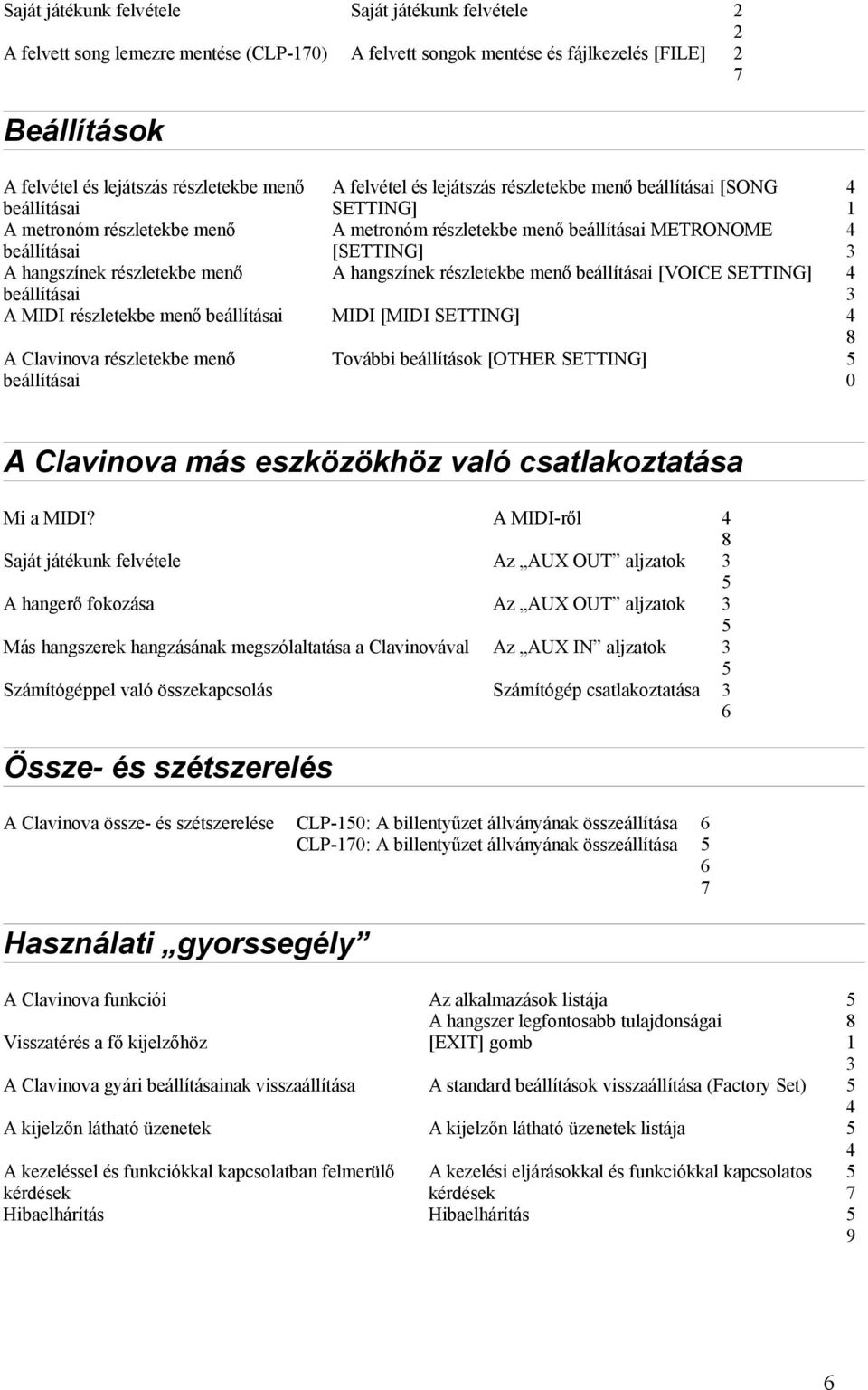 hangszínek részletekbe menő beállításai A hangszínek részletekbe menő beállításai [VOICE SETTING] 4 3 A MIDI részletekbe menő beállításai MIDI [MIDI SETTING] 4 8 A Clavinova részletekbe menő