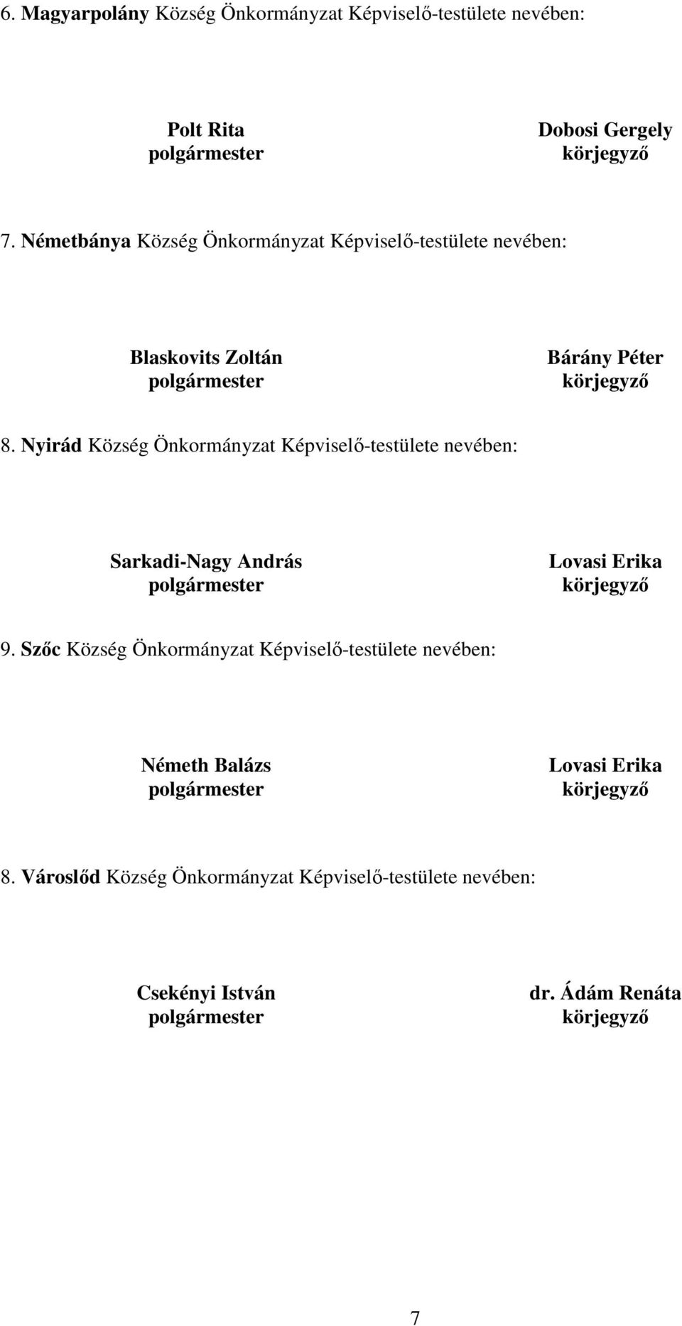 Nyirád Község Önkormányzat Képviselı-testülete nevében: Sarkadi-Nagy András Lovasi Erika 9.