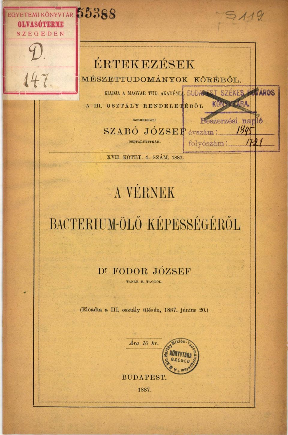 OSZTÁLY R E N D E L E T S Z E R K E S Z T I SZABÓ JÓZSElj1 O S S T Á by T IT K Á U.