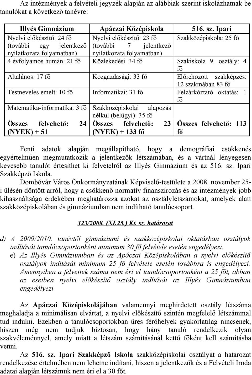 Ipari Nyelvi előkészítő: 24 fő Nyelvi előkészítő: 23 fő Szakközépiskola: 25 fő (további egy jelentkező (további 7 jelentkező nyilatkozata folyamatban) nyilatkozata folyamatban) 4 évfolyamos humán: 21