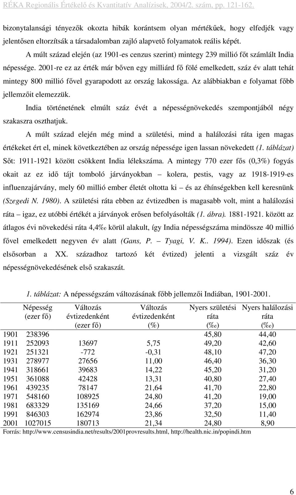 2001-re ez az érték már bőven egy milliárd fő fölé emelkedett, száz év alatt tehát mintegy 800 millió fővel gyarapodott az ország lakossága. Az alábbiakban e folyamat főbb jellemzőit elemezzük.