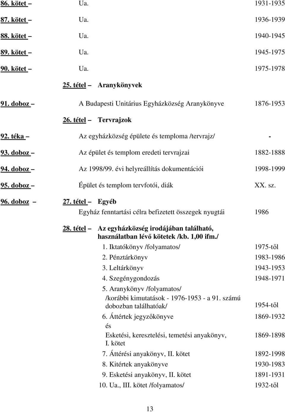 doboz Épület és templom tervfotói, diák XX. sz. 96. doboz 27. tétel Egyéb Egyház fenntartási célra befizetett összegek nyugtái 1986 28.