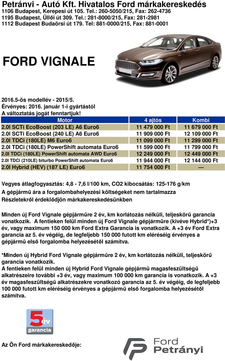 0l TDCi (180LE) M6 Euro6 11 099 000 Ft 11 299 000 Ft 2.0l TDCi (180LE) PowerShift automata Euro6 11 599 000 Ft 11 799 000 Ft 2.