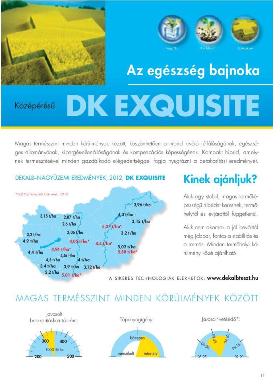 DEKALB NAGYÜZEMI EREDMÉNYEK, 2012, DK EXQUISITE Kinek ajánljuk?