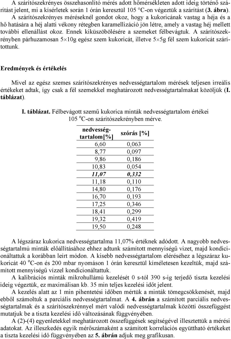 A szárítószekrényes összehasonlító mérés adott hőmérsékleten adott ideig történő szárítást jelent, mi a kísérletek során 1 órán keresztül 105 C-on végeztük a szárítást (3. ábra).