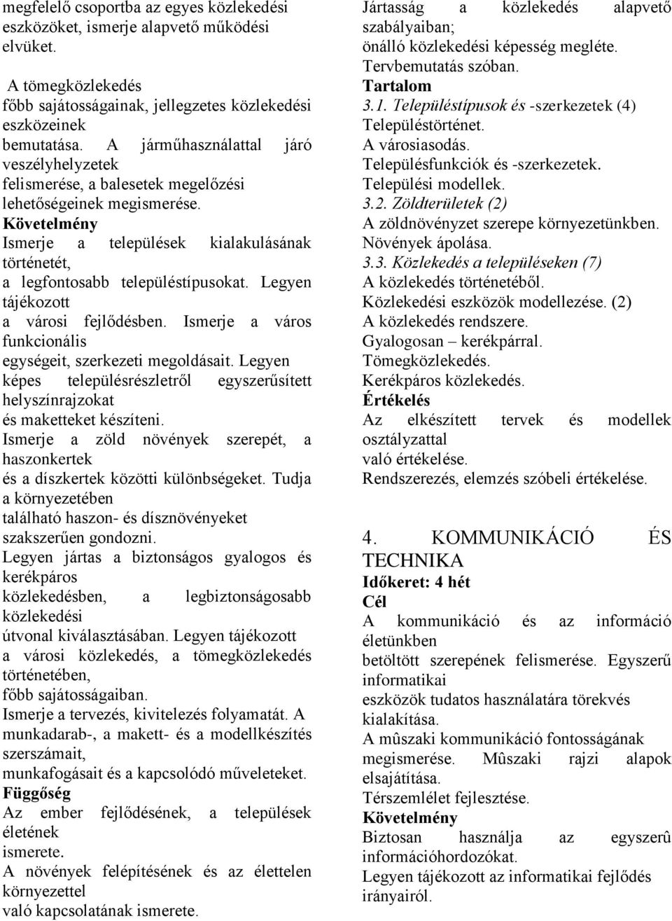 Legyen tájékozott a városi fejlődésben. Ismerje a város funkcionális egységeit, szerkezeti megoldásait. Legyen képes településrészletről egyszerűsített helyszínrajzokat és maketteket készíteni.