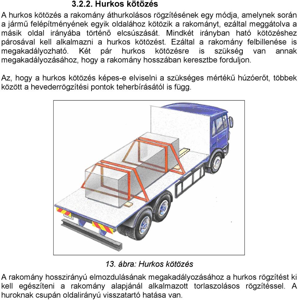 Két pár hurkos kötözésre is szükség van annak megakadályozásához, hogy a rakomány hosszában keresztbe forduljon.