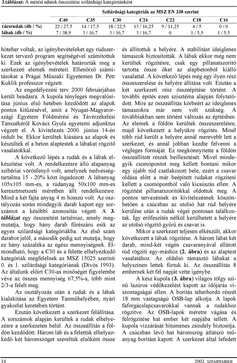 Ezek az igénybevételek határozták meg a szerkezeti elemek méreteit. Ellenőrző számításokat a Prágai Műszaki Egyetemen Dr. Petr Kuklik professzor végzett.