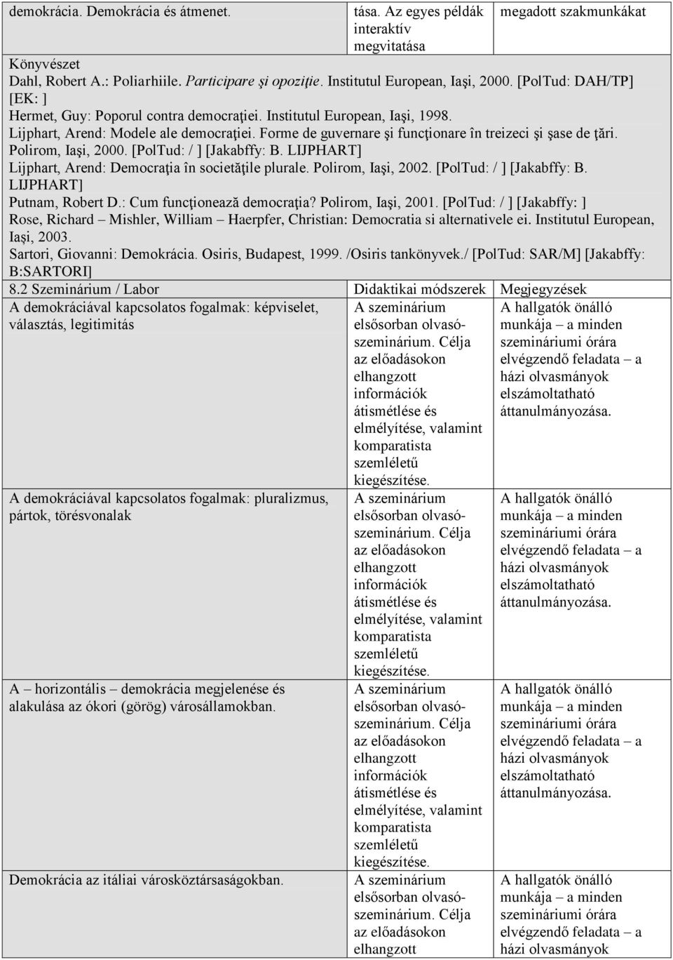 Forme de guvernare şi funcţionare în treizeci şi şase de ţări. Polirom, Iaşi, 2000. [PolTud: / ] [Jakabffy: B. LIJPHART] Lijphart, Arend: Democraţia în societăţile plurale. Polirom, Iaşi, 2002.