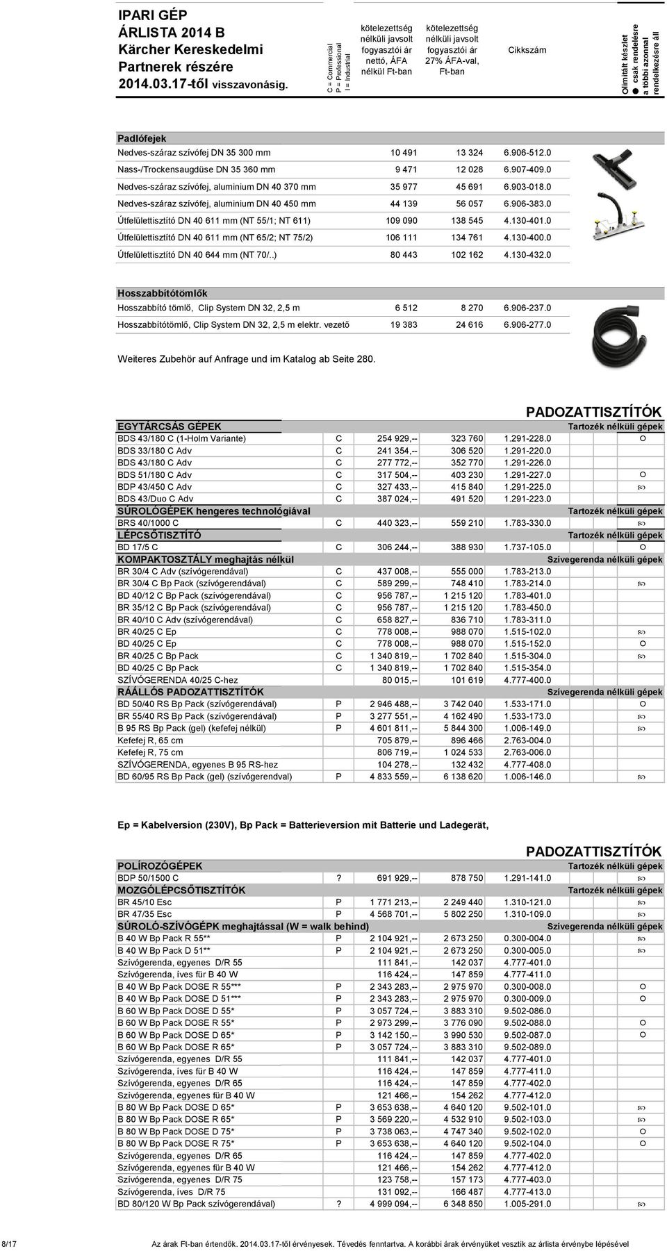 0 Útfelülettisztító DN 40 611 mm (NT 55/1; NT 611) 109 090 138 545 4.130-401.0 Útfelülettisztító DN 40 611 mm (NT 65/2; NT 75/2) 106 111 134 761 4.130-400.0 Útfelülettisztító DN 40 644 mm (NT 70/.