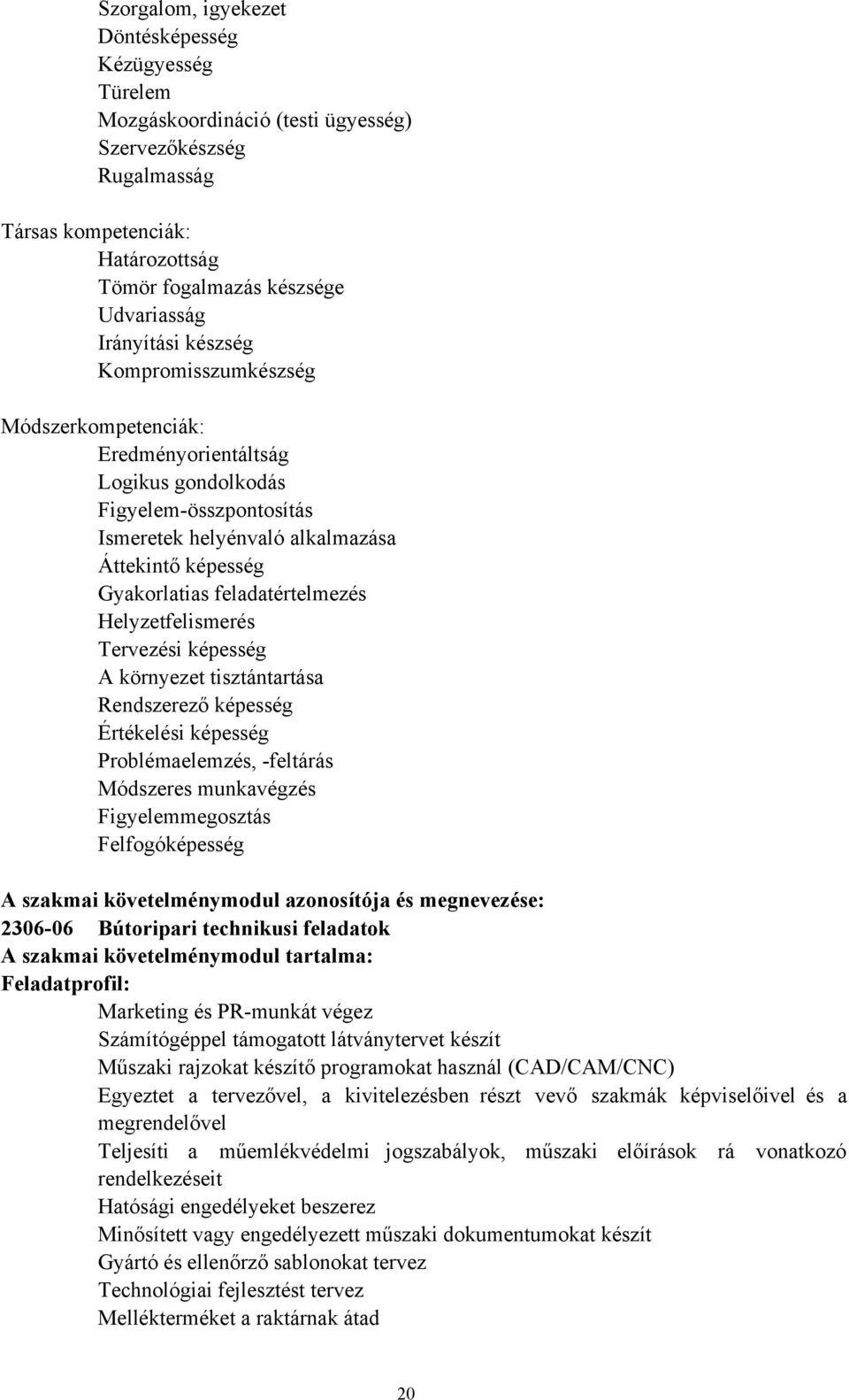 Helyzetfelismerés Tervezési képesség A környezet tisztántartása Rendszerező képesség Értékelési képesség Problémaelemzés, -feltárás Módszeres munkavégzés Figyelemmegosztás Felfogóképesség A szakmai