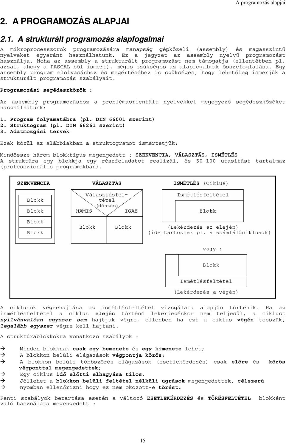 Ez a jegyzet az assembly nyelvű programozást használja. Noha az assembly a strukturált programozást nem támogatja (ellentétben pl.