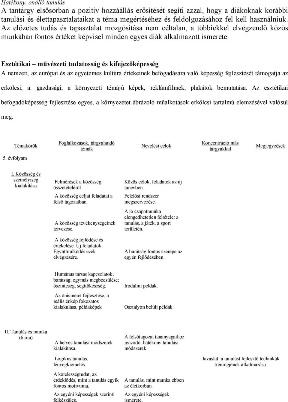 Esztétikai művészeti tudatosság és kifejezőképesség A nemzeti, az európai és az egyetemes kultúra értékeinek befogadására való képesség fejlesztését támogatja az erkölcsi, a.