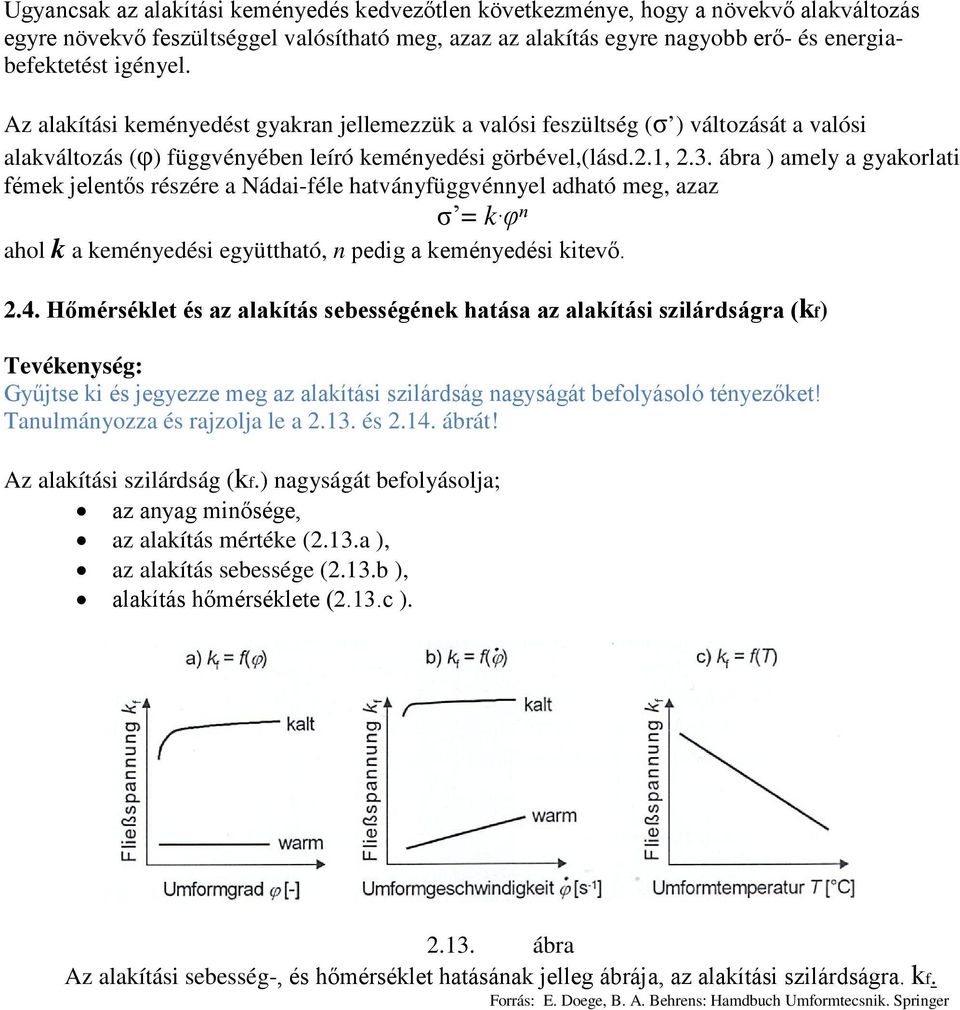 ábra ) amely a gyakorlati fémek jelentős részére a Nádai-féle hatványfüggvénnyel adható meg, azaz σ = k φⁿ ahol k a keményedési együttható, n pedig a keményedési kitevő. 2.4.