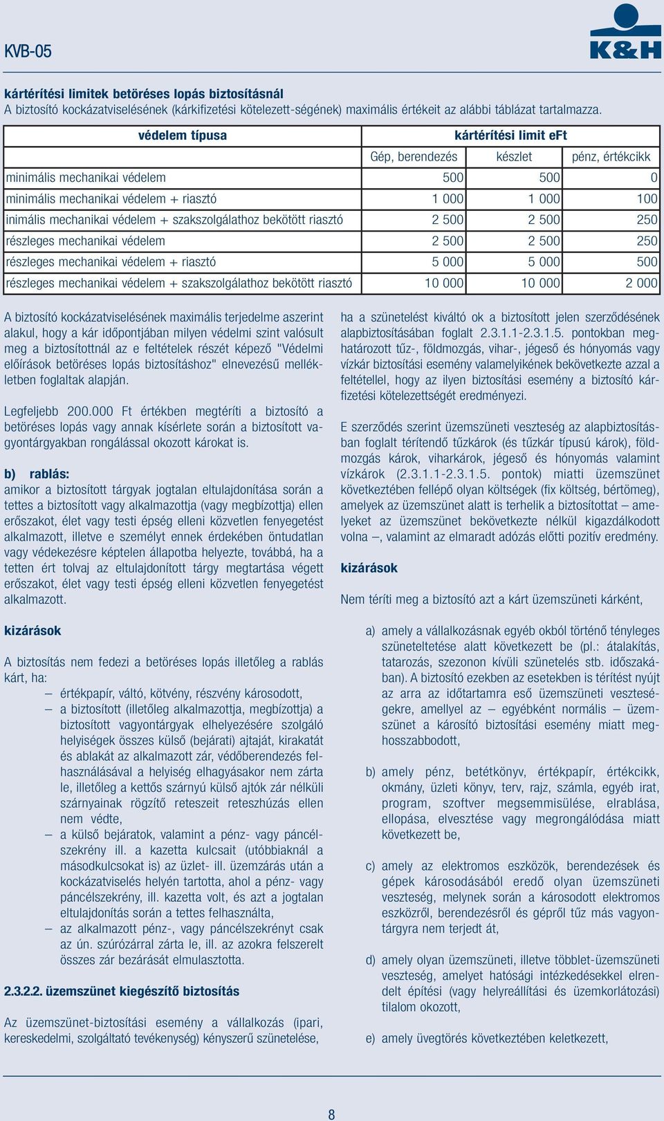 + szakszolgálathoz bekötött riasztó 2 500 2 500 250 részleges mechanikai védelem 2 500 2 500 250 részleges mechanikai védelem + riasztó 5 000 5 000 500 részleges mechanikai védelem + szakszolgálathoz