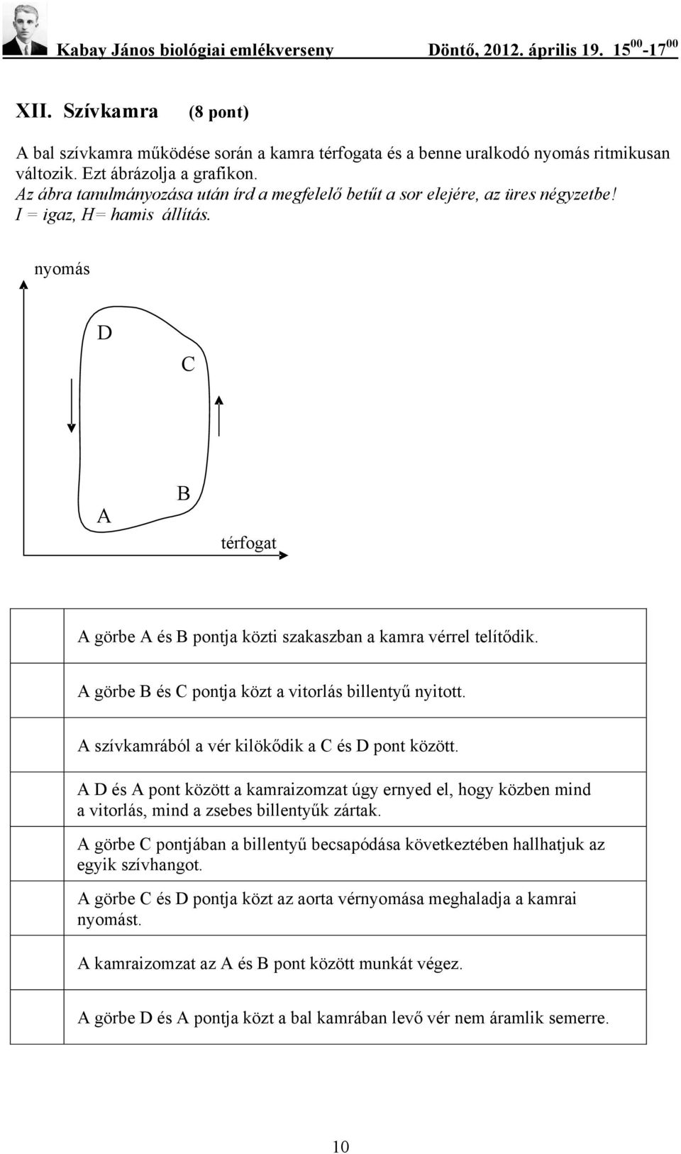 görbe és pontja közt a vitorlás billentyű nyitott. szívkamrából a vér kilökődik a és D pont között.