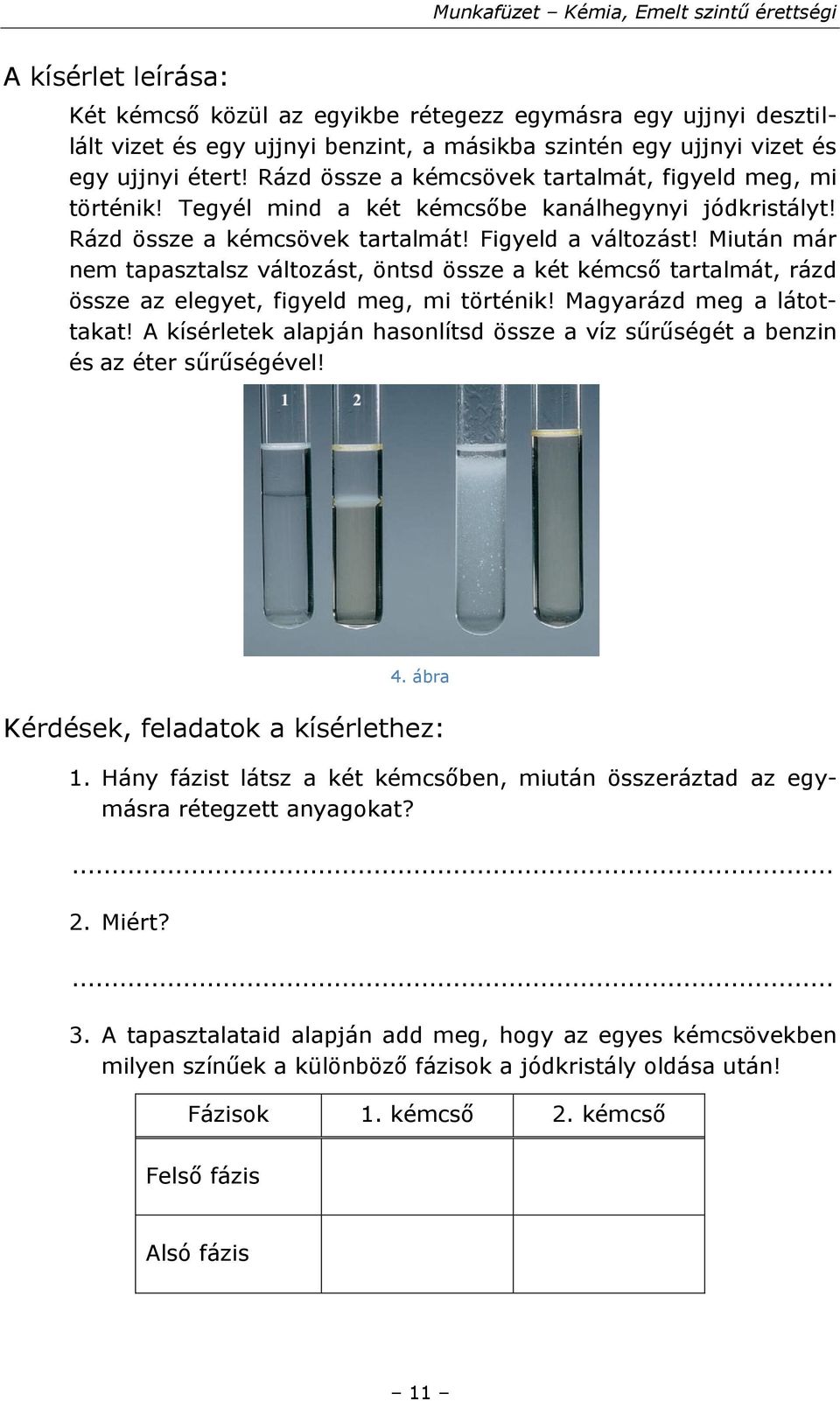 Miután már nem tapasztalsz változást, öntsd össze a két kémcső tartalmát, rázd össze az elegyet, figyeld meg, mi történik! Magyarázd meg a látottakat!