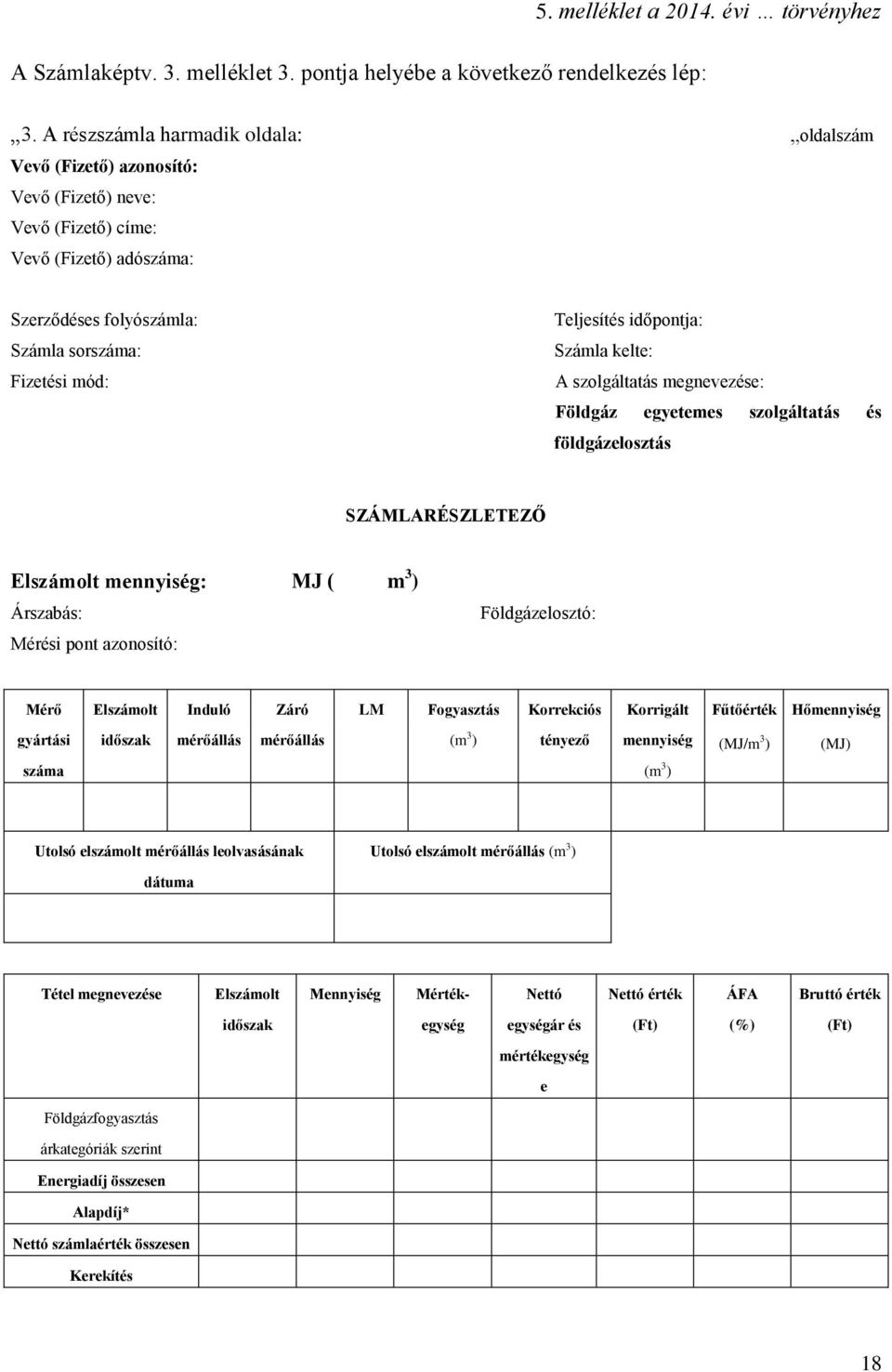 időpontja: Számla kelte: A szolgáltatás megnevezése: Földgáz egyetemes szolgáltatás és földgázelosztás SZÁMLARÉSZLETEZŐ Elszámolt mennyiség: MJ ( m 3 ) Árszabás: Mérési pont azonosító: