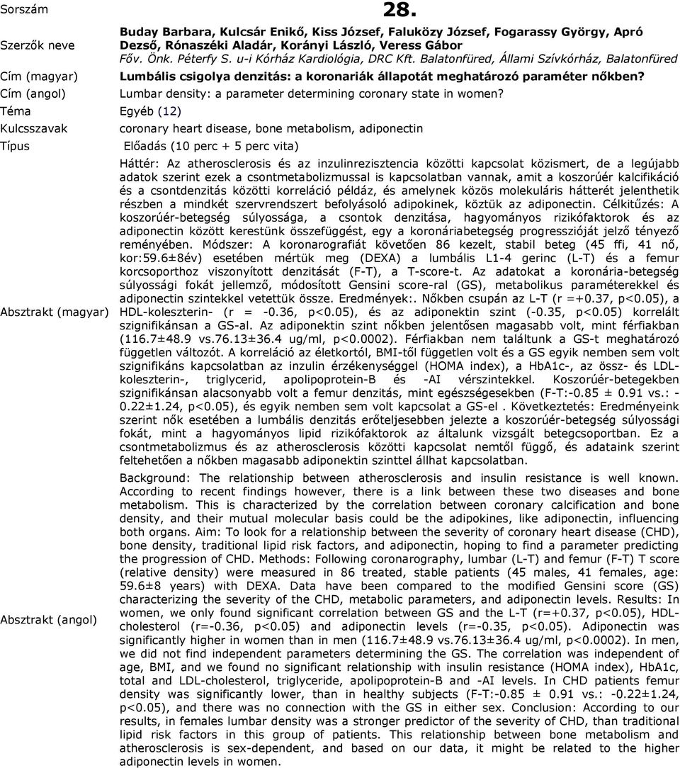 Lumbar density: a parameter determining coronary state in women?
