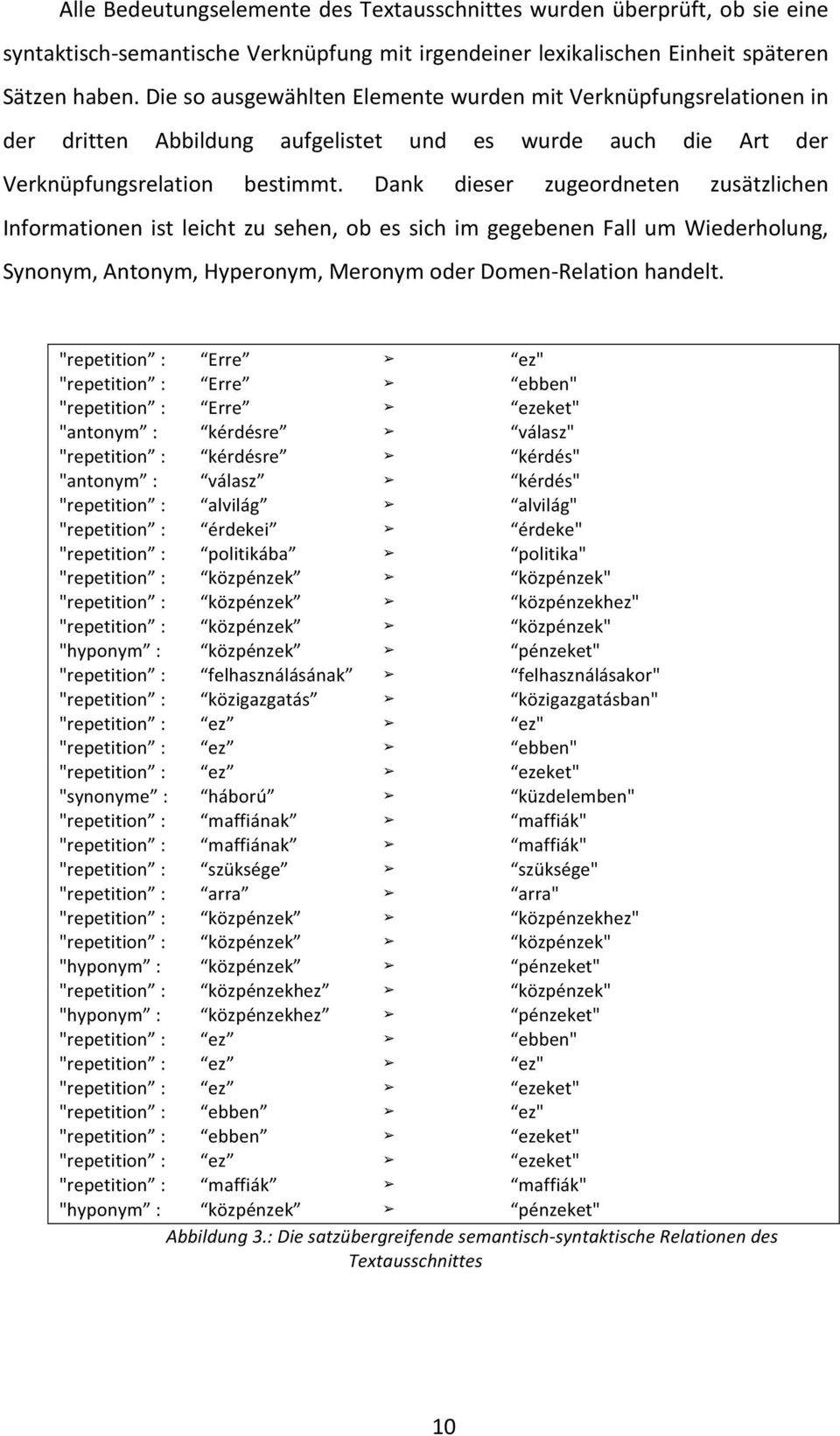 Dank dieser zugeordneten zusätzlichen Informationen ist leicht zu sehen, ob es sich im gegebenen Fall um Wiederholung, Synonym, Antonym, Hyperonym, Meronym oder Domen- Relation handelt.