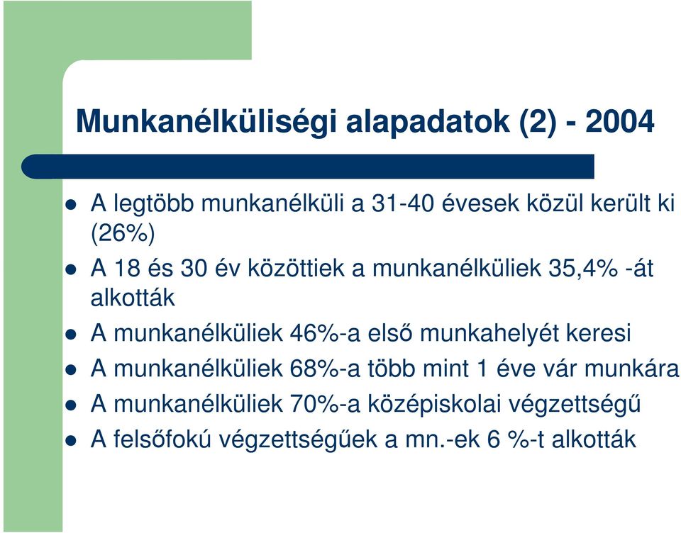 munkanélküliek 46%-a első munkahelyét keresi A munkanélküliek 68%-a több mint 1 éve vár