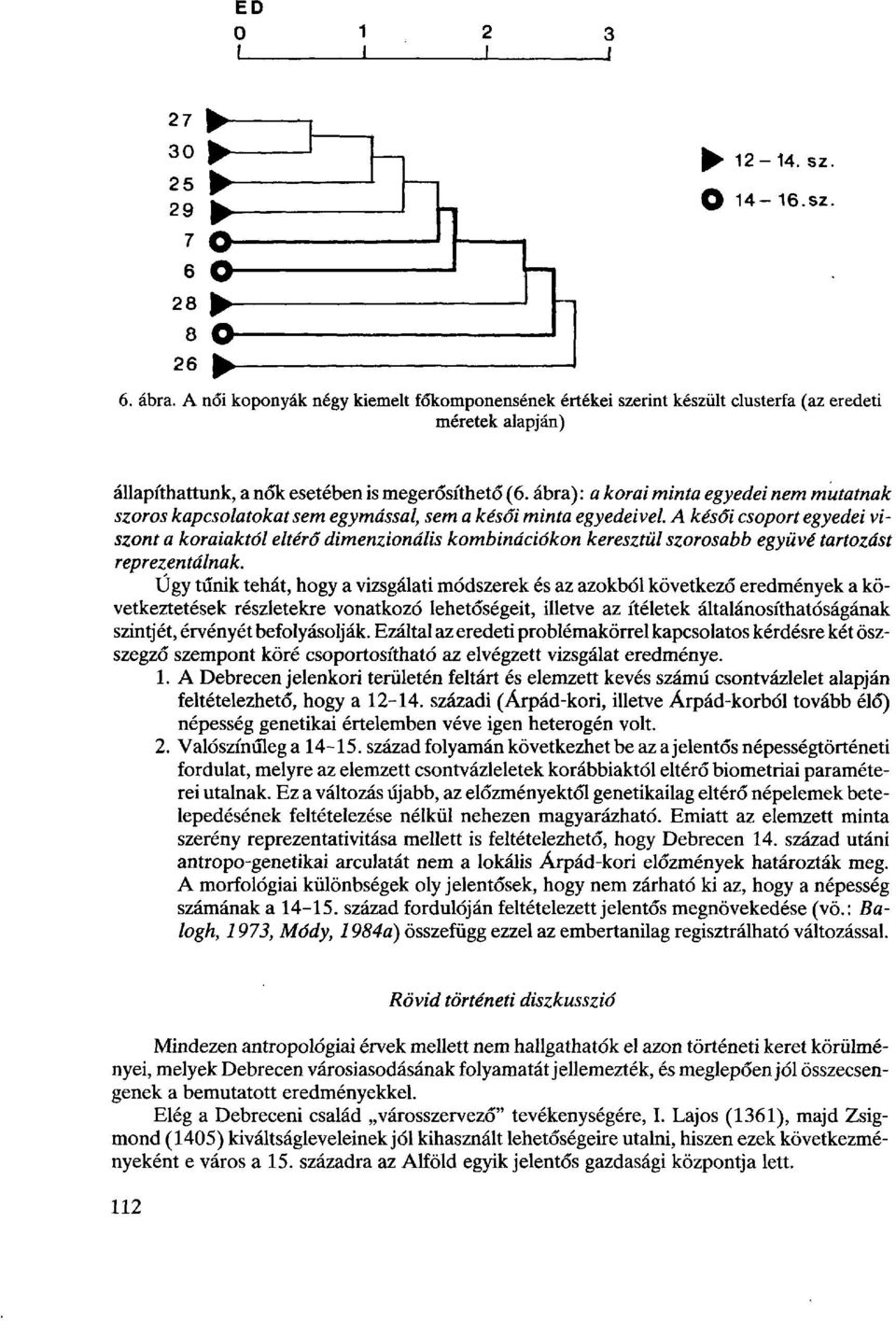 A késői csoport egyedei viszont a koraiaktól eltérő dimenzionális kombinációkon keresztül szorosabb együvé tartozást reprezentálnak.