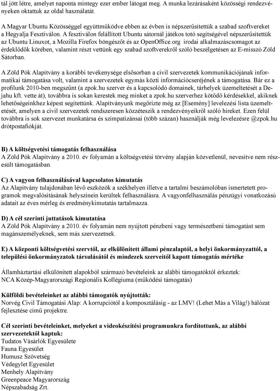 A fesztiválon felállított Ubuntu sátornál játékos totó segítségével népszerűsítettük az Ubuntu Linuxot, a Mozilla Firefox böngészőt és az OpenOffice.