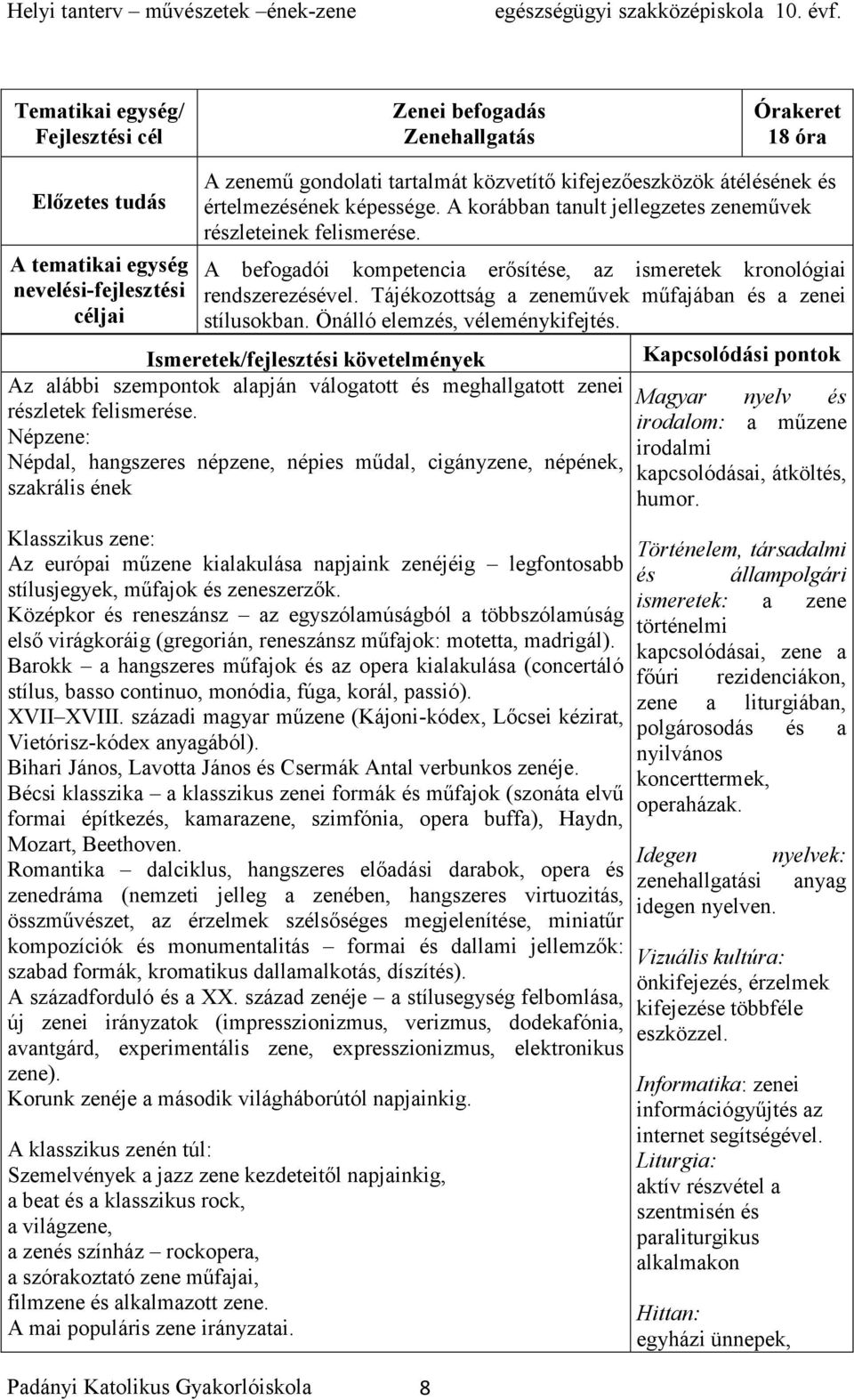 Tájékozottság a zeneművek műfajában és a zenei stílusokban. Önálló elemzés, véleménykifejtés.