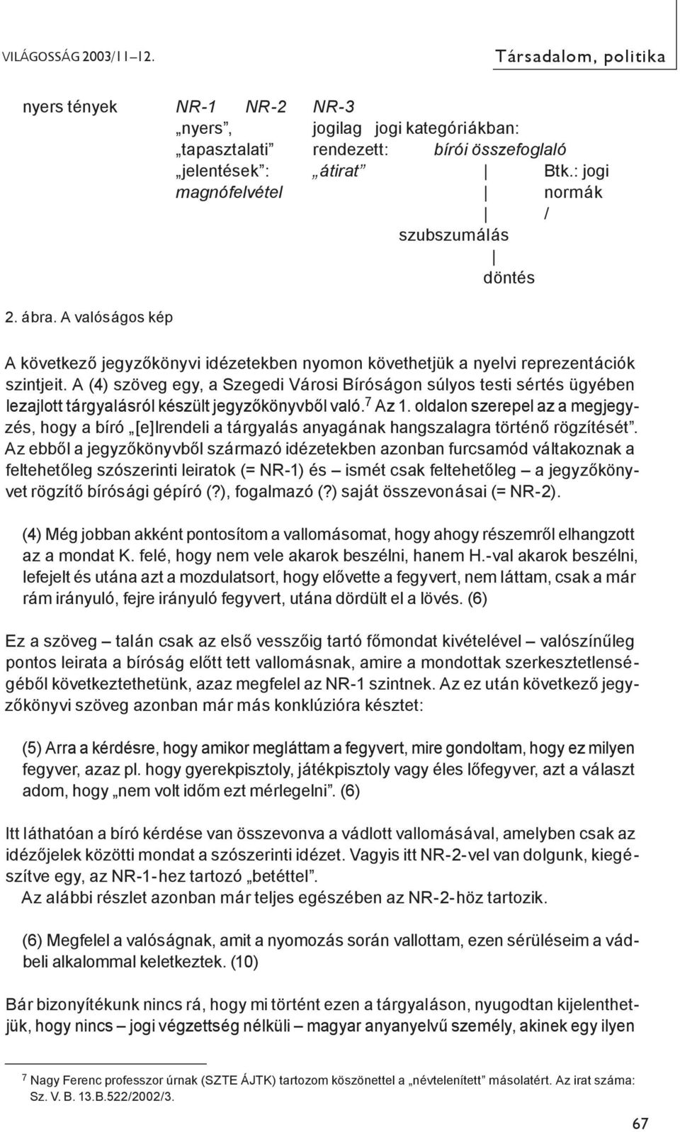 A (4) szöveg egy, a Szegedi Városi Bíróságon súlyos testi sértés ügyében lezajlott tárgyalásról készült jegyzőkönyvből való. 7 Az 1.