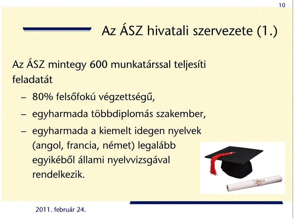 felsőfokú végzettségű, egyharmada többdiplomás szakember,
