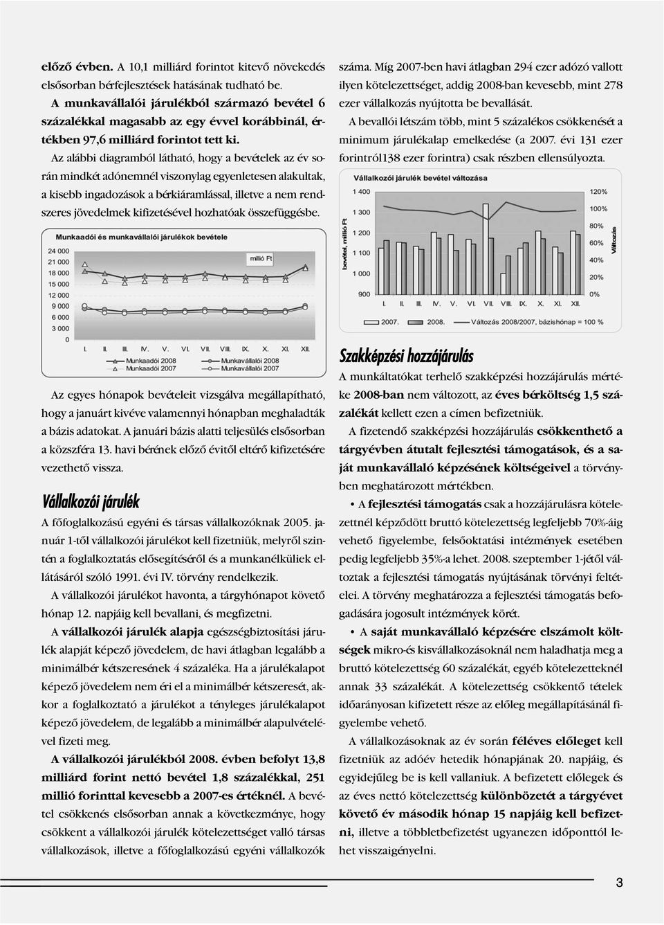 Az alábbi diagramból látható, hogy a bevételek az év során mindkét adónemnél viszonylag egyenletesen alakultak, a kisebb ingadozások a bérkiáramlással, illetve a nem rendszeres jövedelmek