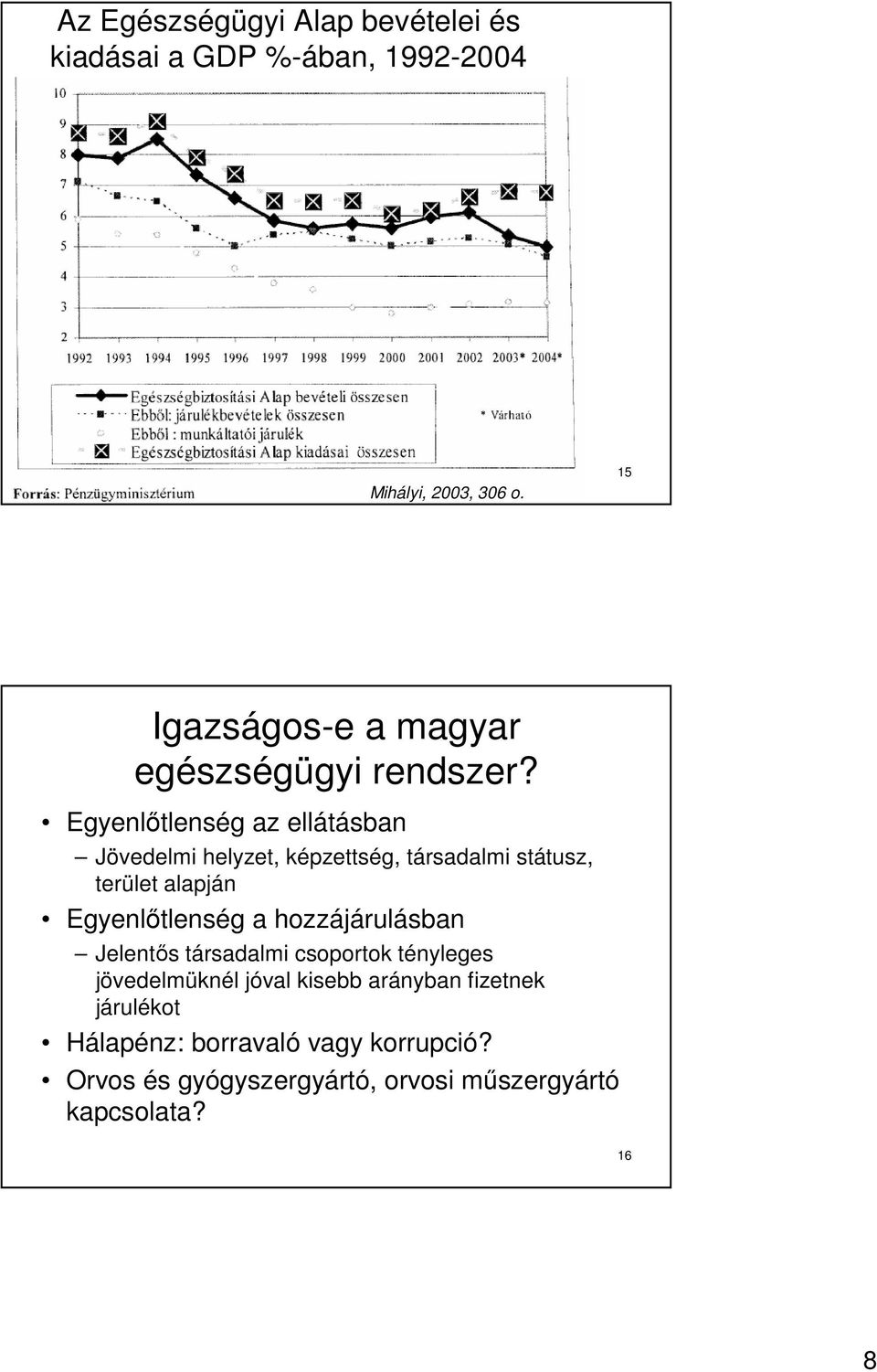 Egyenlıtlenség az ellátásban Jövedelmi helyzet, képzettség, társadalmi státusz, terület alapján Egyenlıtlenség a