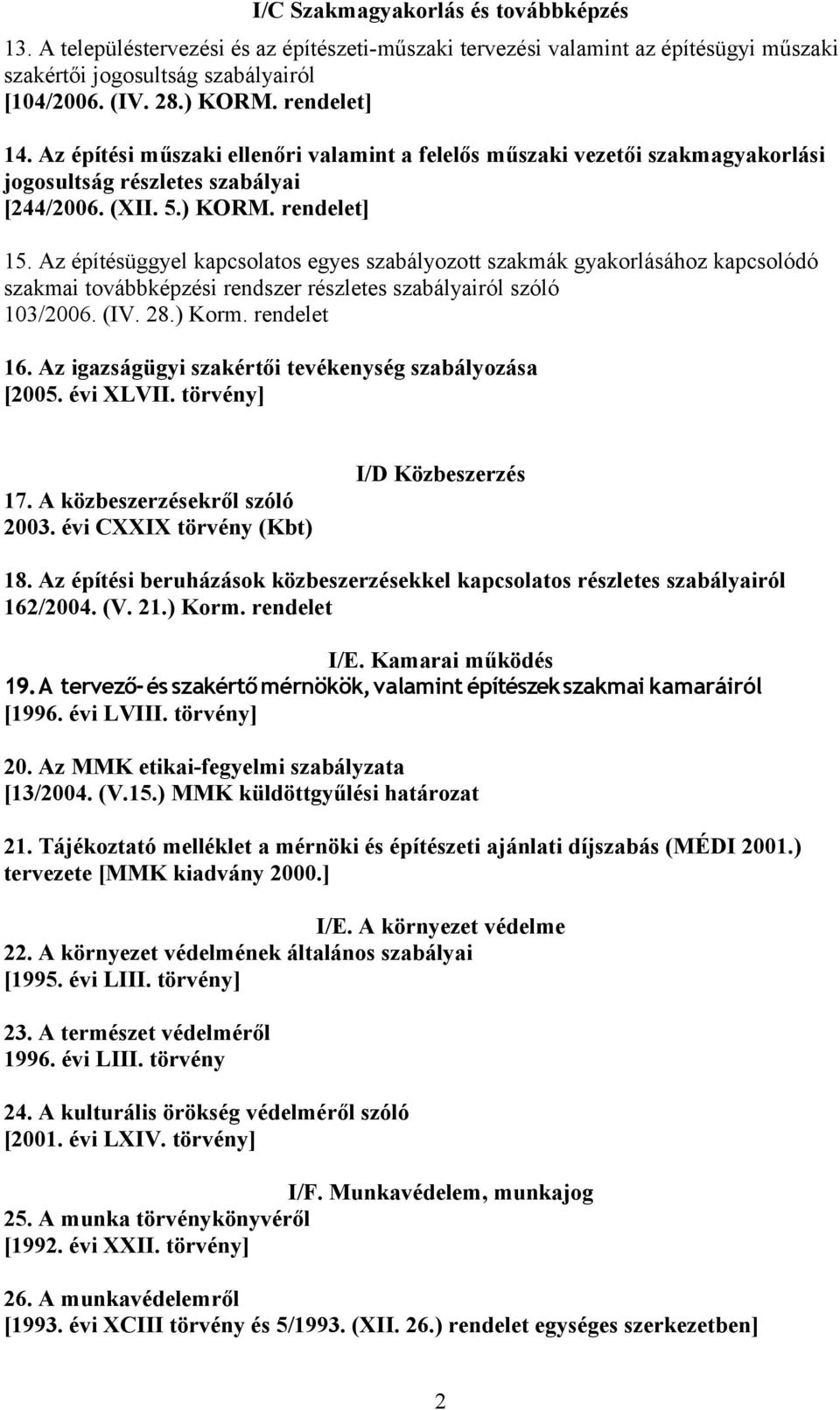 Az építésüggyel kapcsolatos egyes szabályozott szakmák gyakorlásához kapcsolódó szakmai továbbképzési rendszer részletes szabályairól szóló 103/2006. (IV. 28.) Korm. rendelet 16.
