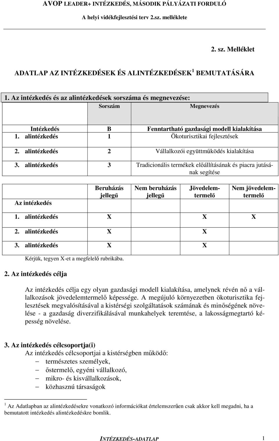 alintézkedés 2 Vállalkozói együttműködés kialakítása 3.