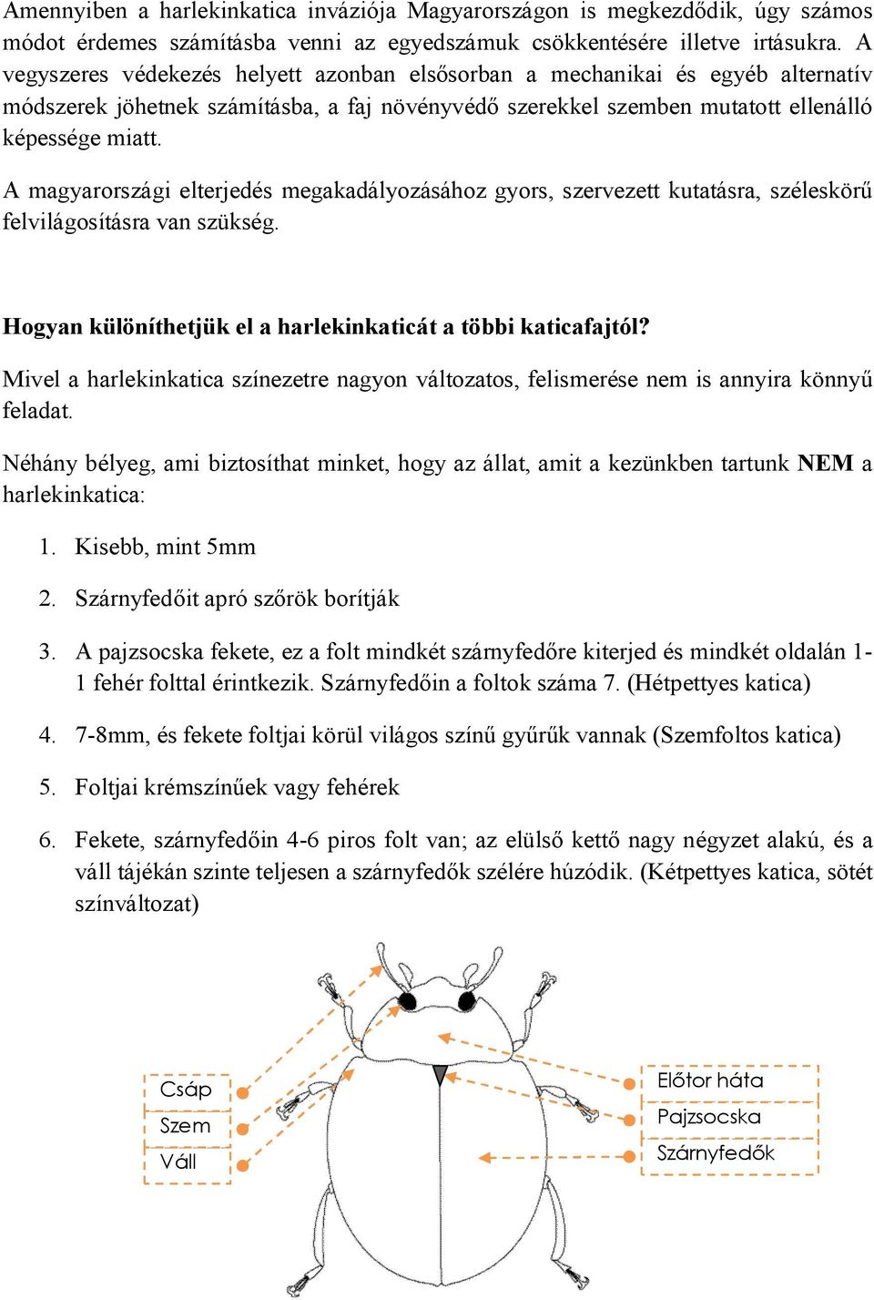 A magyarországi elterjedés megakadályozásához gyors, szervezett kutatásra, széleskörű felvilágosításra van szükség. Hogyan különíthetjük el a harlekinkaticát a többi katicafajtól?