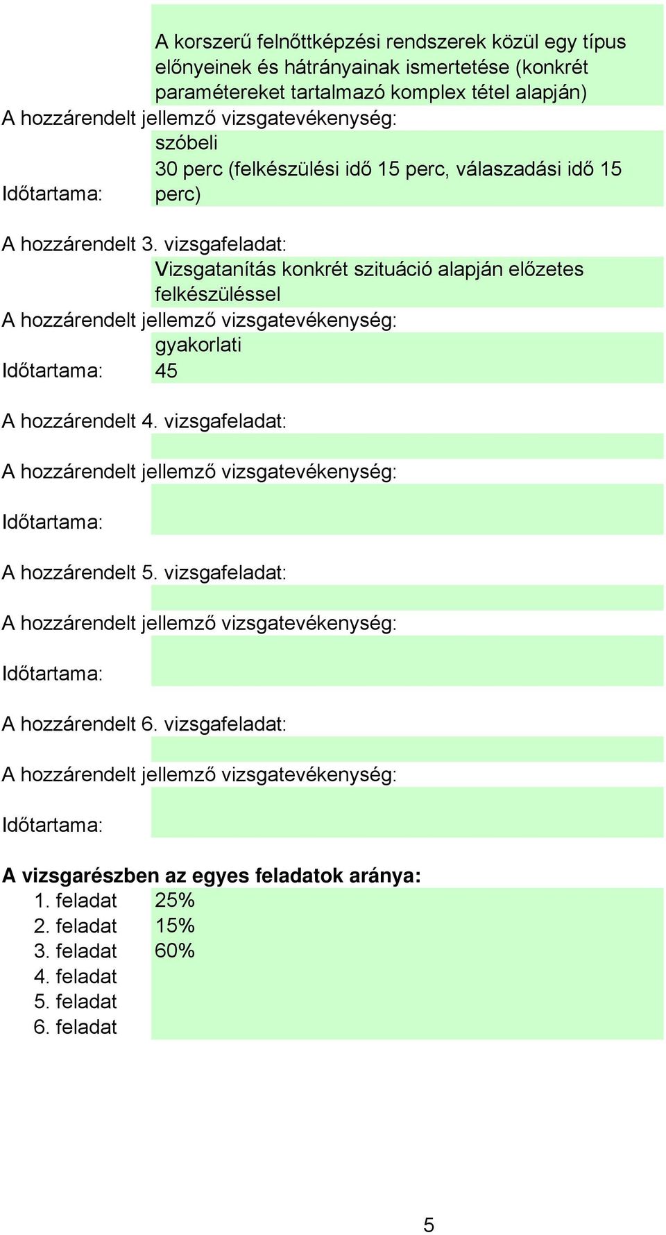 vizsgafeladat: Vizsgatanítás konkrét szituáció alapján előzetes felkészüléssel gyakorlati 45 hozzárendelt 4.