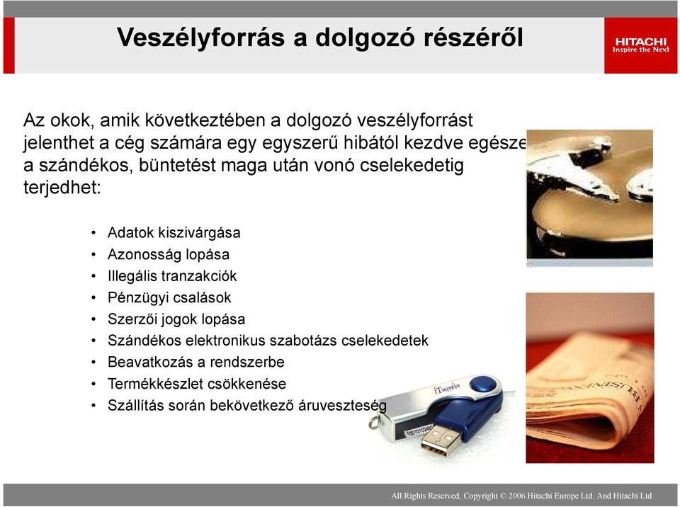 kiszivárgása Azonosság lopása Illegális tranzakciók Pénzügyi csalások Szerzői jogok lopása Szándékos